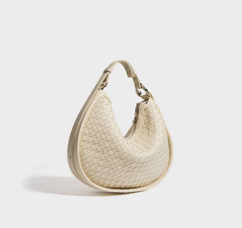 Genuine Leather Woven Crescent Moon Bag