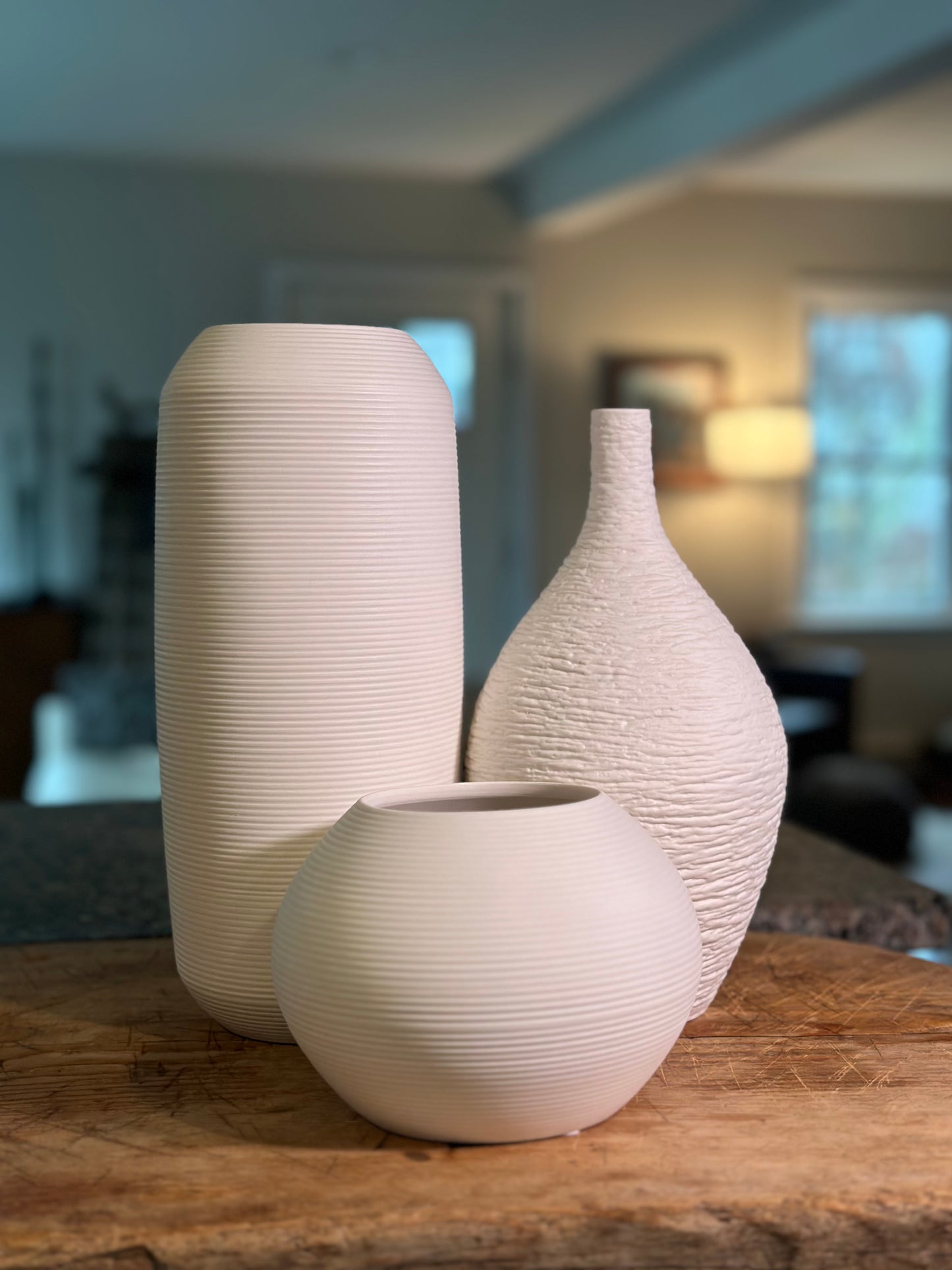 Nordic Inspired  White Brushed Ceramic Vase Round