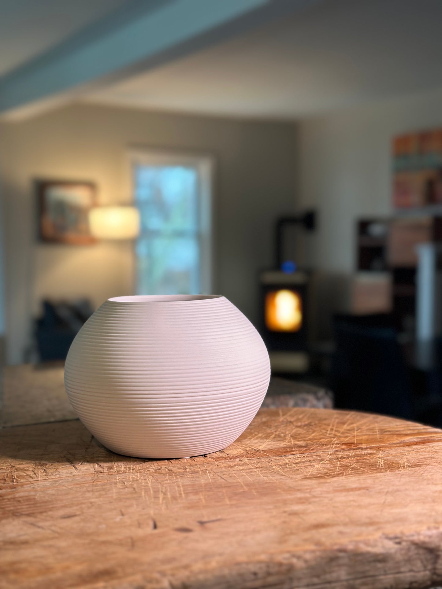 Nordic Inspired  White Brushed Ceramic Vase Round