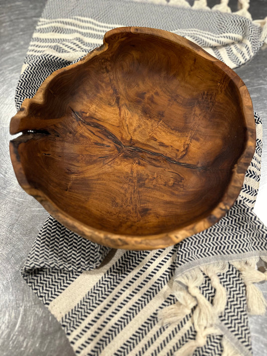 Medium Live Edge Salvaged Teak Bowl - Hand Carved Wood Bowl