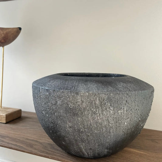 Bali Dark Grey Vintage Effect Stone Pot Large
