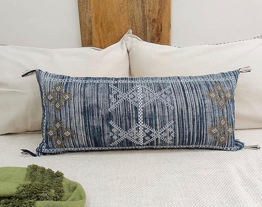 Rug Design Cactus Silk Blue Cotton Pillow