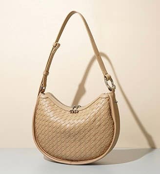 Genuine Leather Woven Crescent Moon Bag
