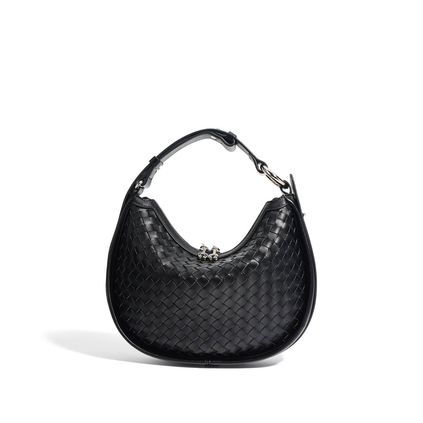 Genuine Leather Woven Crescent Moon Bag